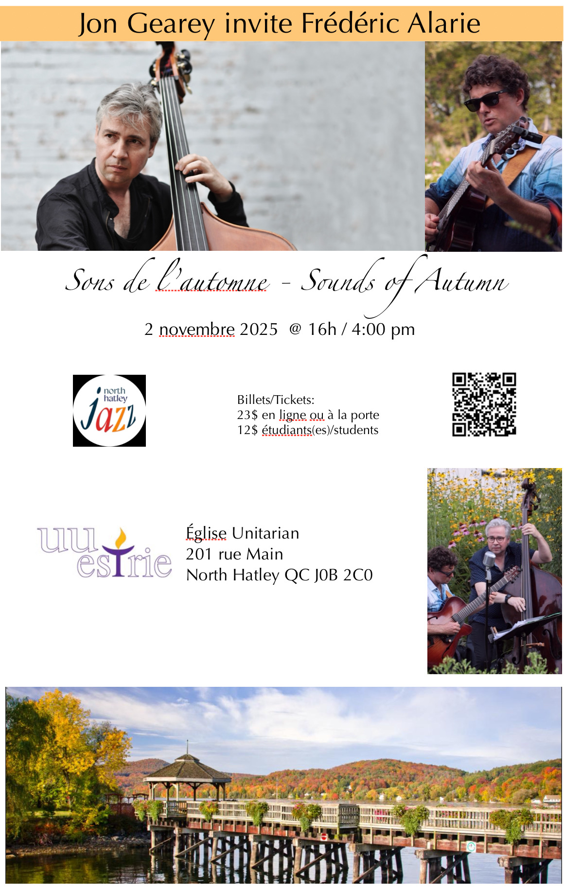 Jazz Concert! Nov. 2 at 4pm – Jon Gearey avec Frédéric Alarie