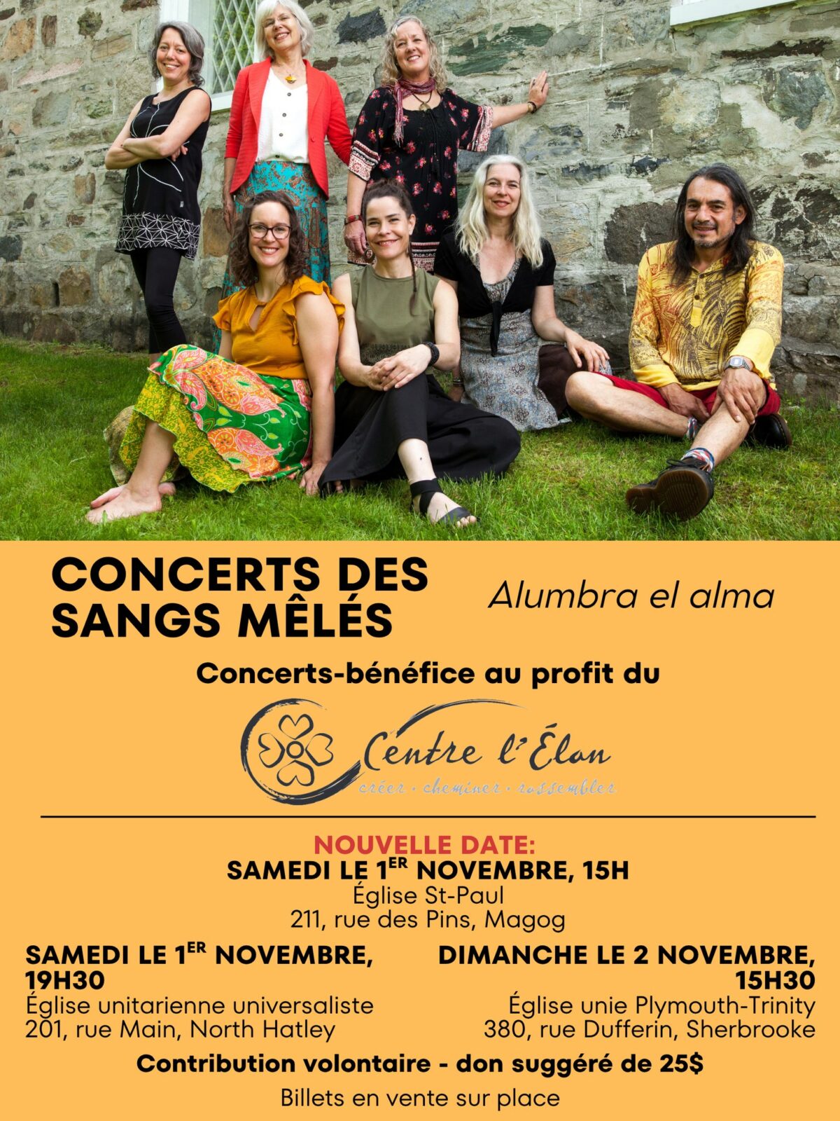 1 Novembre 19h30 – Choeur des Sangs Mêlés au Profit du Centre l’Élan